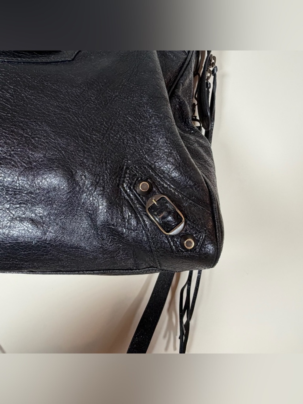 Balenciaga Classic Velo Black Leather Bag Aged Brass Moto Crossbody - Picture 15 of 16